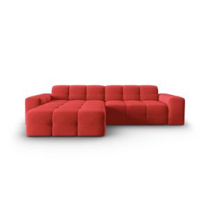 Canapé d'angle gauche 4 places en tissu velours rouge