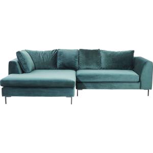 Canapé d'angle gauche 4 places en velours bleu-vert