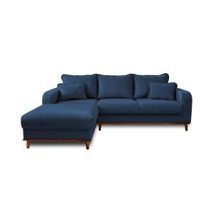 Canapé d'angle gauche 4 places en velours côtelé bleu ardoi…
