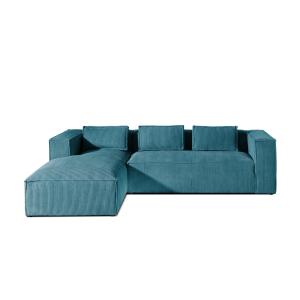 Canapé d'angle gauche 4 places en velours côtelé bleu canar…