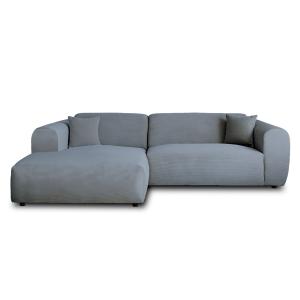 Canapé d'angle gauche 4 places en velours côtelé bleu grisé…