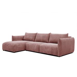 Canapé d'angle gauche 4 places tissu rose