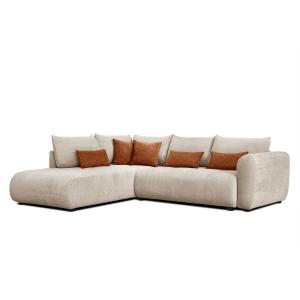 Canapé d'angle gauche 5 places beige avec le couchage