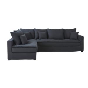 Canapé d'angle gauche 5 places en lin gris anthracite