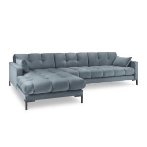 Canapé d'angle gauche 5 places en tissu velours bleu clair