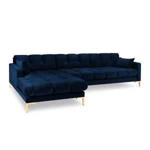 Canapé d'angle gauche 5 places en tissu velours bleu roi