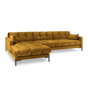 Canapé d'angle gauche 5 places en tissu velours jaune