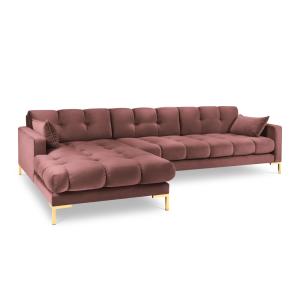 Canapé d'angle gauche 5 places en tissu velours rose