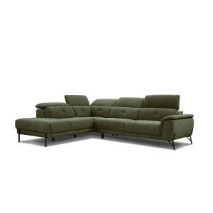 Canapé d'angle gauche  5 places en tissu vert