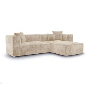 Canapé d'angle gauche 5 places en velours à motifs beige