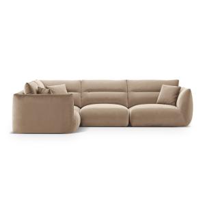 Canapé d'angle gauche 5 places en velours amande beige