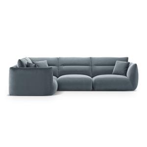 Canapé d'angle gauche 5 places en velours bleu gris
