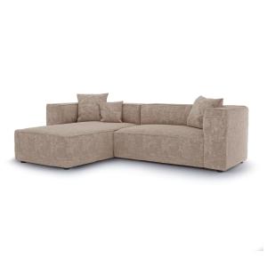 Canapé d'angle gauche 5 places en velours gaufré beige