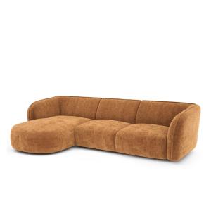 Canapé d'angle gauche 5 places en velours gaufré caramel