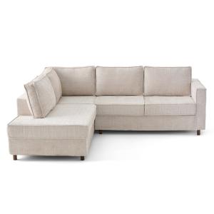 Canapé d'angle gauche 5 places en velours texturé beige