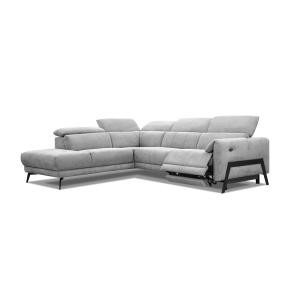 Canapé d'angle gauche 5 places relax électrique tissu gris