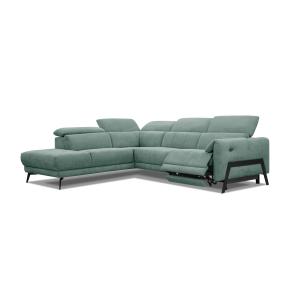 Canapé d'angle gauche 5 places relax électrique tissu vert
