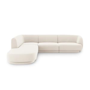 Canapé d'angle gauche 6 places en tissu velours beige clair