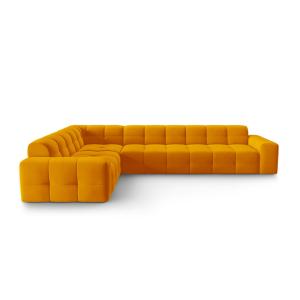 Canapé d'angle gauche 6 places en tissu velours orange
