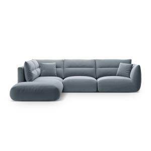 Canapé d'angle gauche 7 places en velours bleu gris