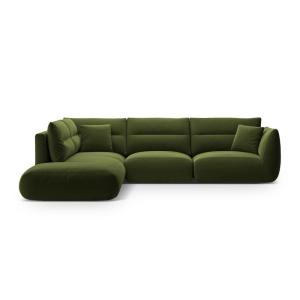 Canapé d'angle gauche 7 places en velours vert de l'armée