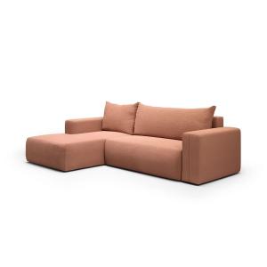Canapé d'angle gauche convertible 4 places en tissu orange