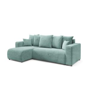 Canapé d'angle gauche convertible 4 places en tissu vert d'…