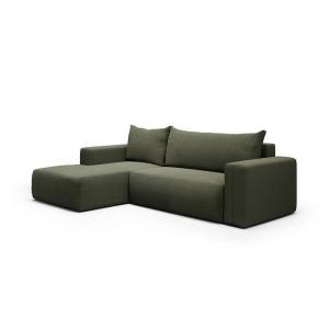 Canapé d'angle gauche convertible 4 places en tissu vert ka…