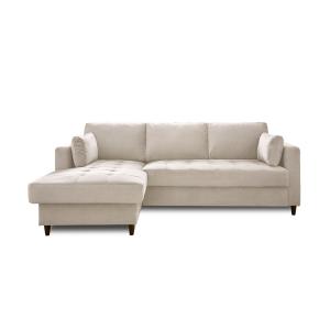 Canapé d'angle gauche convertible 4 places velours beige