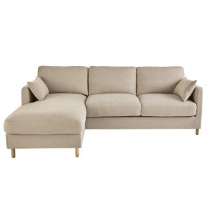 Canapé d'angle gauche convertible 5 places beige, matelas 1…
