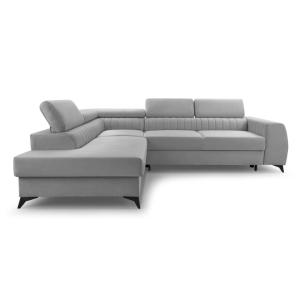 Canapé d'angle gauche convertible 5 places en velours gris…