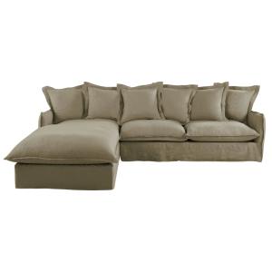 Canapé d'angle gauche convertible 6 places en lin vert kaki