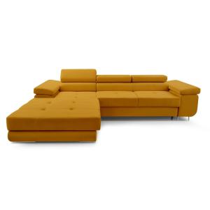 Canapé d'angle gauche convertible 6 places en velours jaune