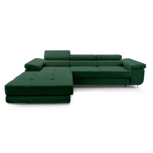 Canapé d'angle gauche convertible 6 places en velours vert