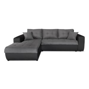 Canapé d'angle gauche convertible bi-matière noir/gris