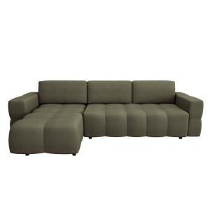 Canapé d'angle gauche convertible coffre tissu tramé vert 2…