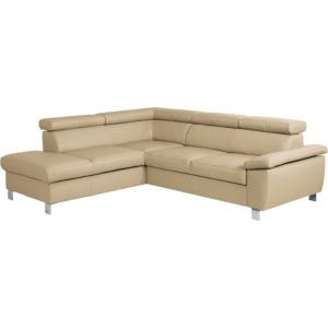 Canapé d'angle gauche convertible cuir beige 5 places