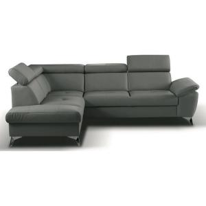 Canapé d'angle gauche convertible cuir gris foncé 5 places