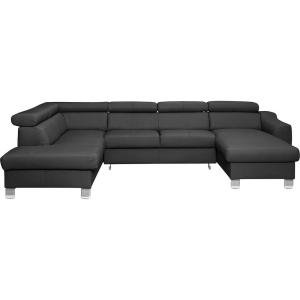 Canapé d'angle gauche convertible en cuir gris foncé 7 plac…