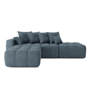 Canapé d'angle gauche convertible en tissu 5 places bleu gr…