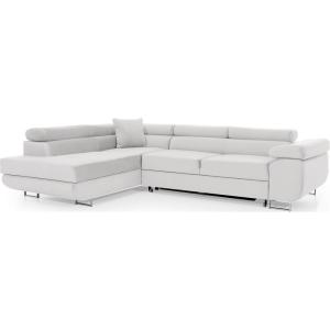 Canapé d'angle gauche convertible en velours blanc 5 places