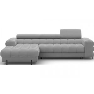 Canapé d'angle gauche convertible en velours gris 5 places