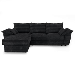 Canapé d'angle gauche convertible velours côtelé XXL noir 2…