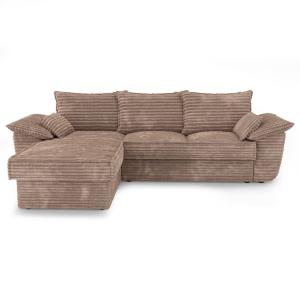 Canapé d'angle gauche convertible velours côtelé XXL taupe…