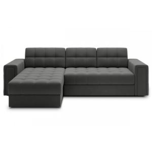 Canapé d'angle gauche convertible velours gris foncé, 4 pla…