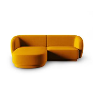 Canapé d'angle gauche modulable 3 places en velours jaune