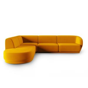Canapé d'angle gauche modulable 5 places en velours jaune
