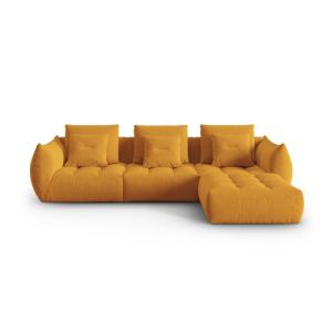 Canapé d'angle gauche modulaire 2 places en velours jaune