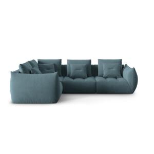 Canapé d'angle gauche modulaire 3 places en velours bleu pa…