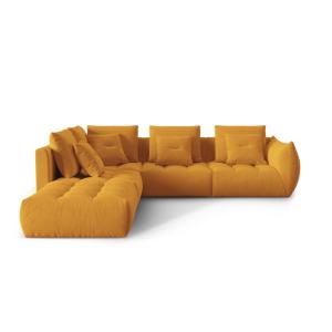 Canapé d'angle gauche modulaire 4 places en velours jaune